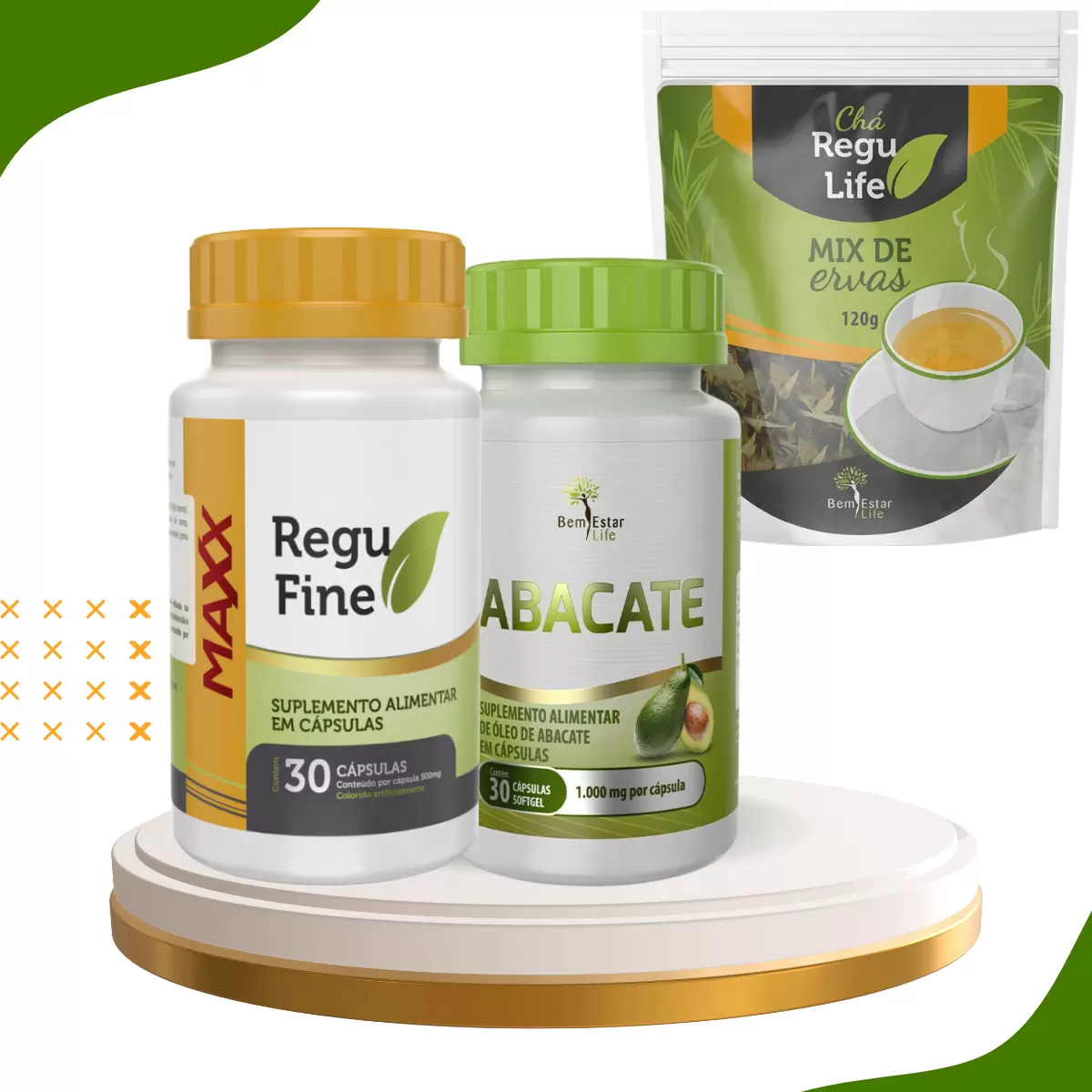  KIT INIBIDOR DE APETITE -1 REGU FINE MAXX + 1 CHÁ REGU LIFE + ABACATE 30 Caps (KIT 30 DIAS) 