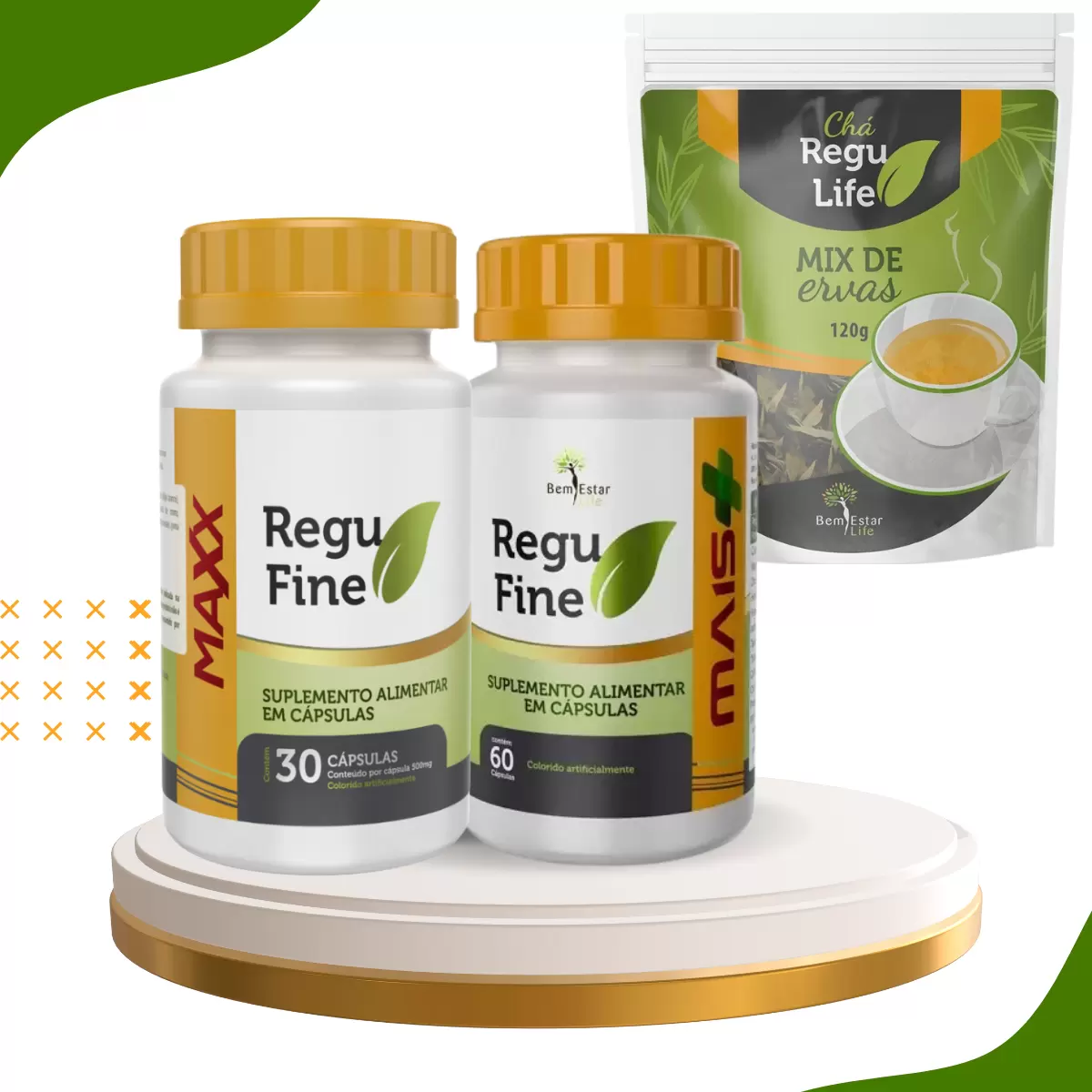  KIT INIBIDOR DE APETITE -1 REGU FINE MAXX + 1 CHÁ REGU LIFE + REGU FINE MAIS  (KIT 30 DIAS) 
