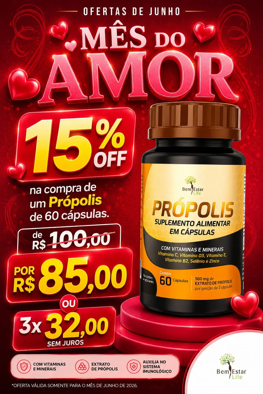 PROMOÇÃO PROPOLIS COM VITAMINAS E MINERAIS 60 CAPS.