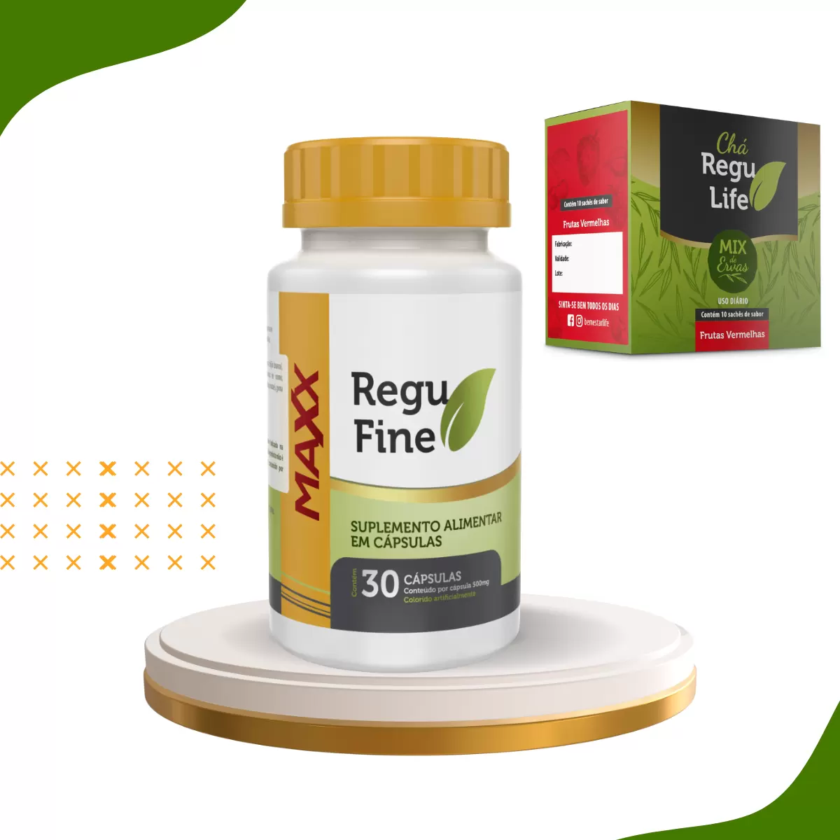 INIBIDOR DE APETITE- REGU FINE MAXX + CHÁ REGU LIFE FRUTAS VERMELHAS 10 saches