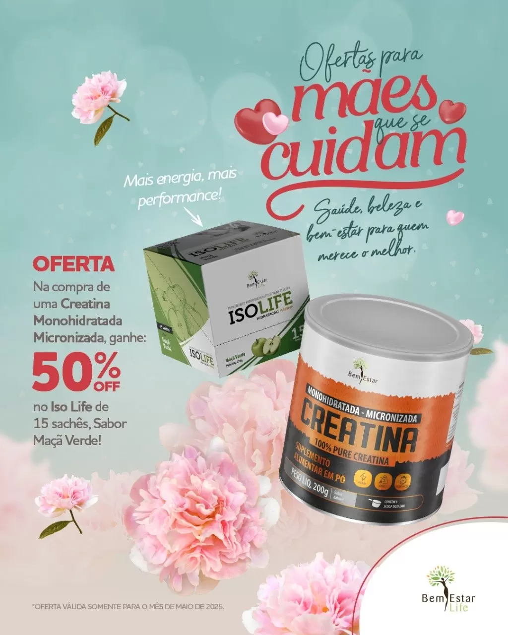 NA COMPRA DE CREATINA MONOHIDRATADA MICRONIZADA - GANHA 50% DE DSCTO NO ISO LIFE 15 SACHE SABRO MAÇA VERDE