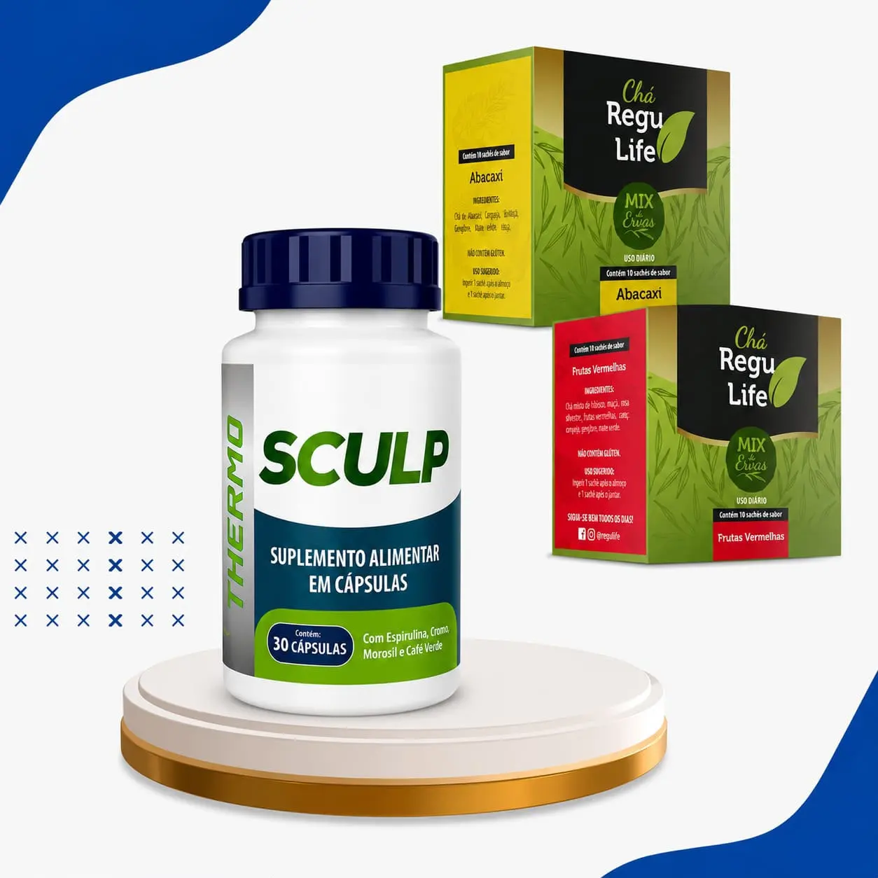 INIBIDOR DE APETITE- SCULP THERMO +  2 REGU LIFE  SABOR FRUTAS VERMELHAS E ABACAXI -10 saches