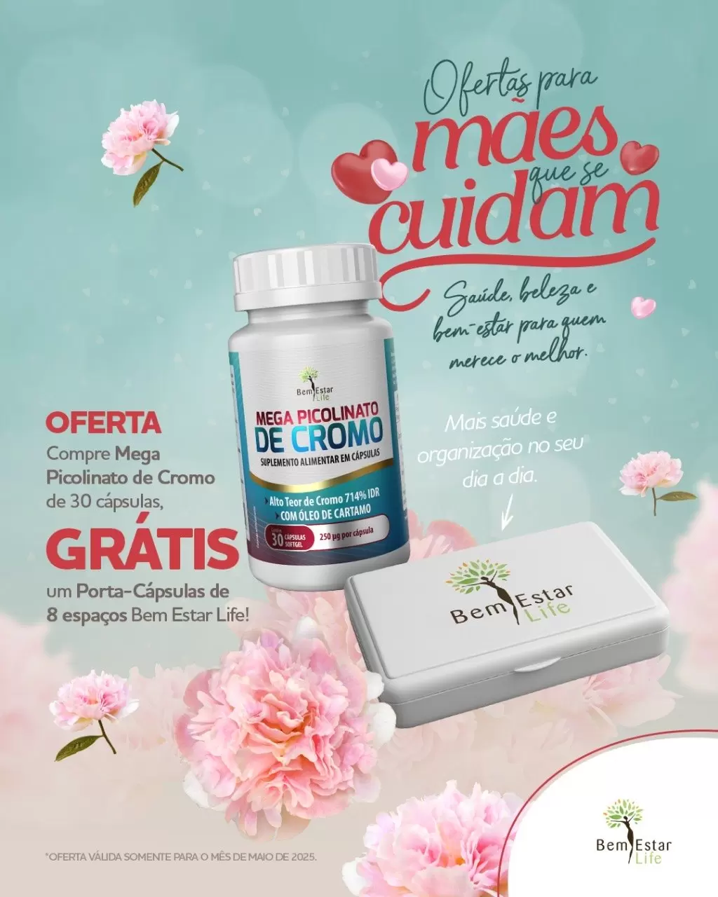 NA COMPRA DE MEGA PICOLINATO DE CROMO - 30 CAPSULAS - BRINDE PORTA CAPSULAS 8 ESPAÇOS