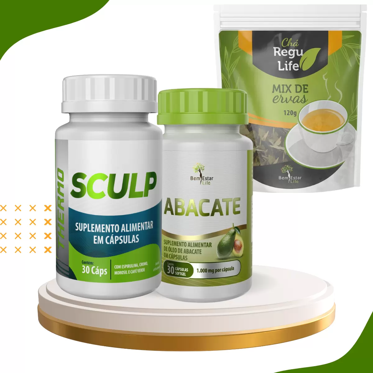 INIBIDOR DE APETITE KIT 1 SCULP THERMO + 1 CHA REGU LIFE + ABACATE 30 CAPS (kit para 30 dias)