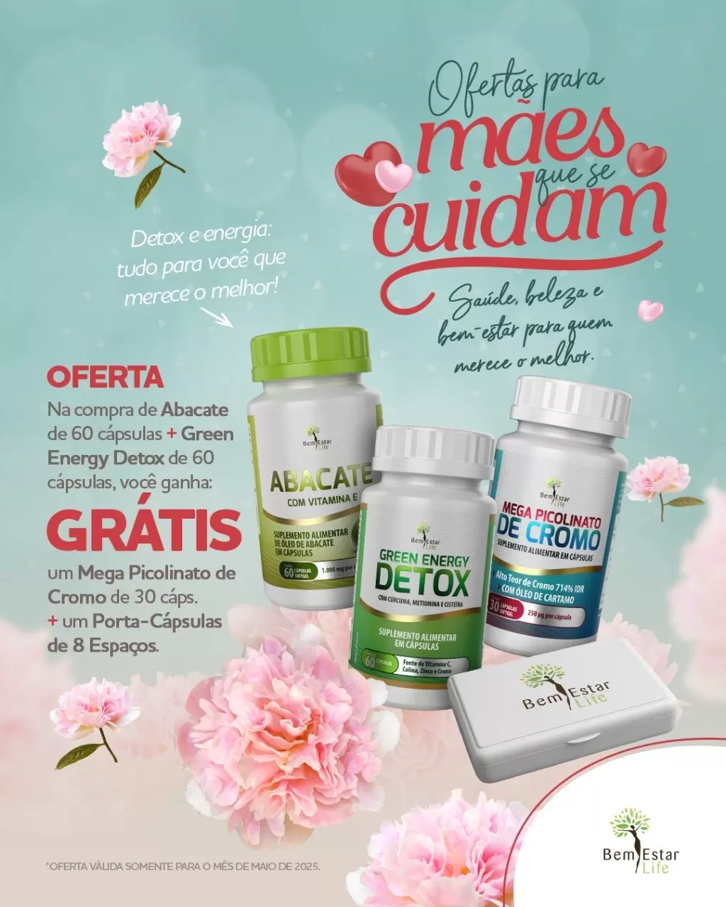 NA COMPRA DO ABACATE 60 CAPSULAS + GREEN ENERGY DETOX 60 CAPSULAS - BRINDE MEGA PICOLINATO DE CROMO 30 CAPS + PORTA CAPSULAS 8 ESPACOS