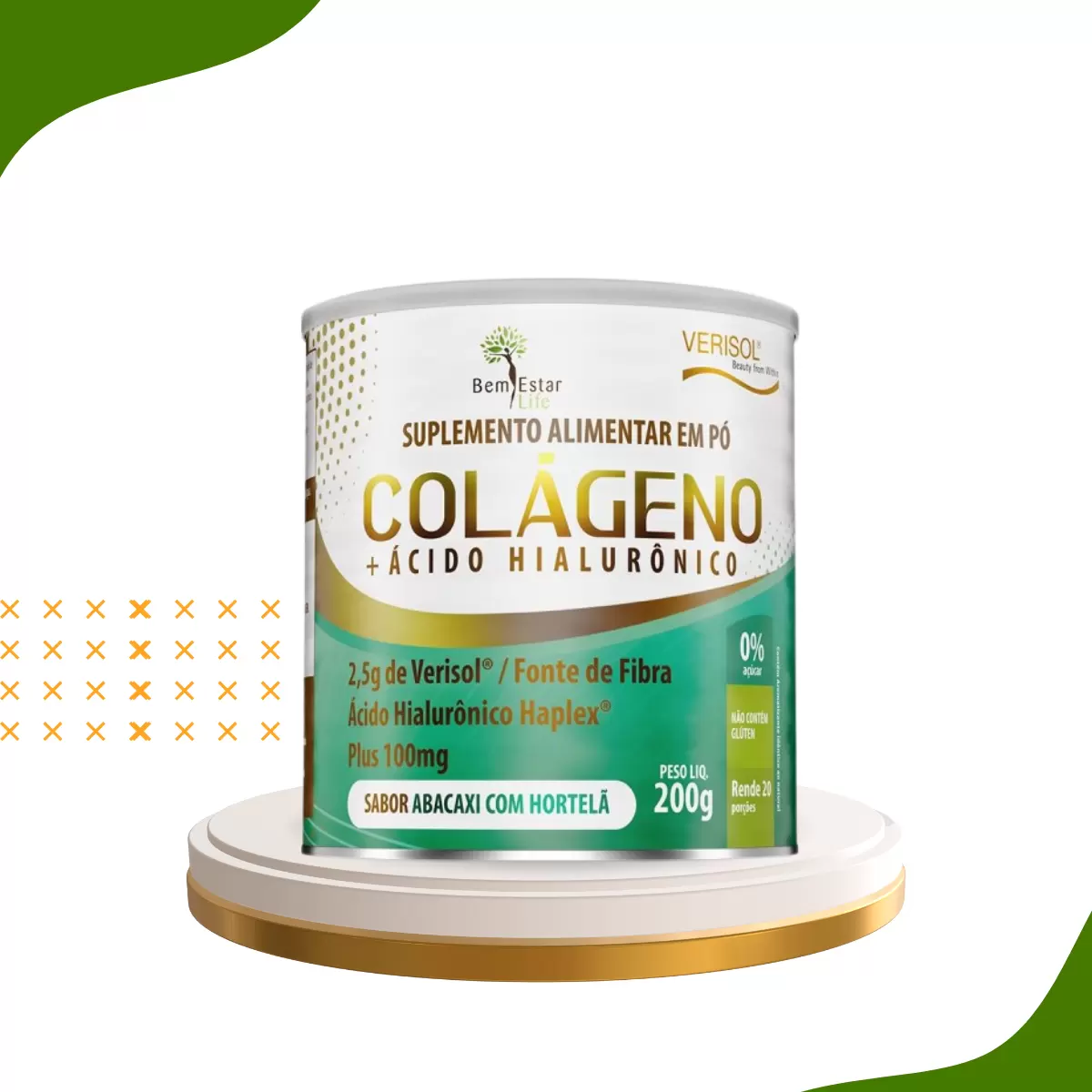 COLÁGENO VERISOL COM ACIDO HIALURONICO - Sabor Abacaxi Com Hortelã