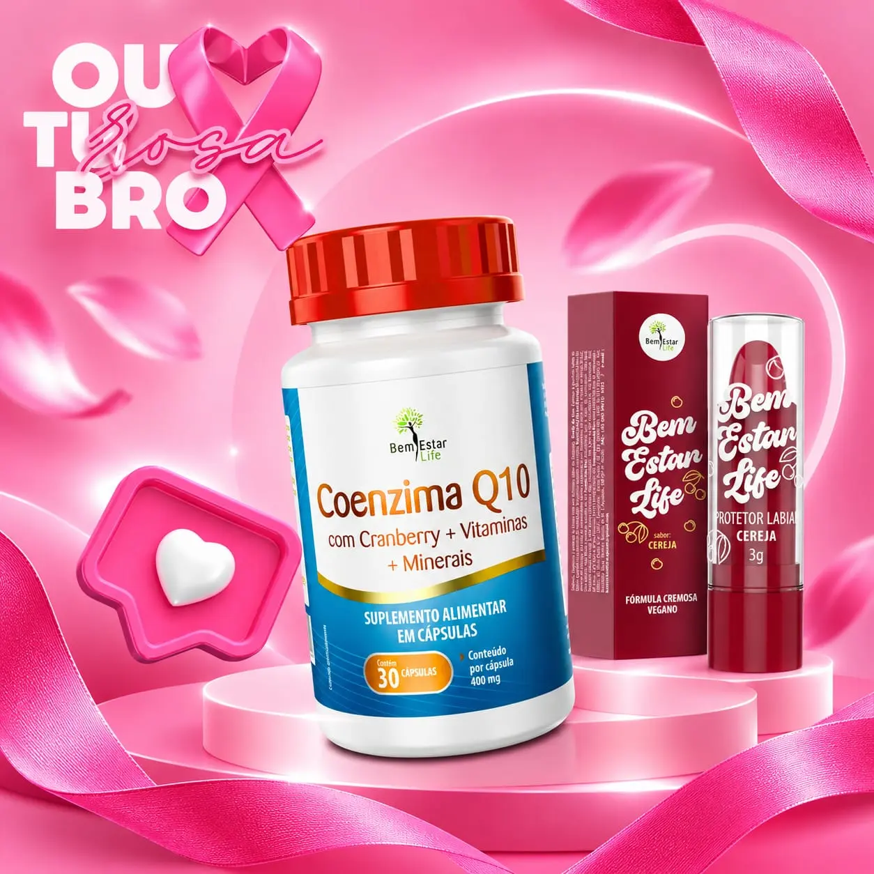 (PROMOÇÃO) COENZIMA Q10 com OMEGA 3 TG - 60 CAPSULAS / PRESENTE PROTETOR LABIAL - SABOR CEREJA