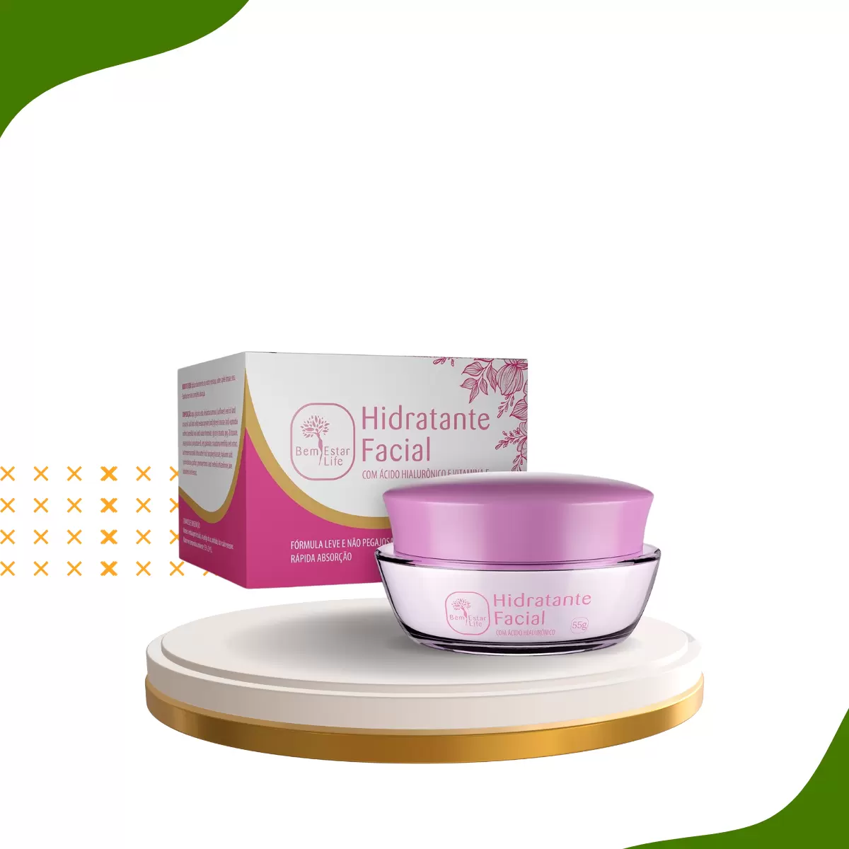 CREME HIDRATANTE FACIAL COM ACIDO HIALURONICO - 55GR.
