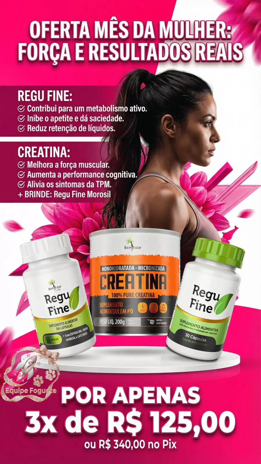 NA COMPRA DE REGU FINE GROSELHA + CREATINA MONOHIDRATADA BRINDE: REGU FINE (Morosil/café verde) 30 CAPSULAS.